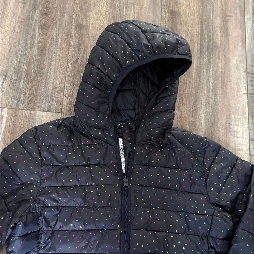 Gap kids lightweight navy metallic heart print  puffer jacket size XXL